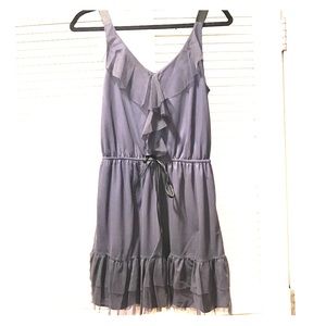 Indigo ruffle tulle dress with black satin detail